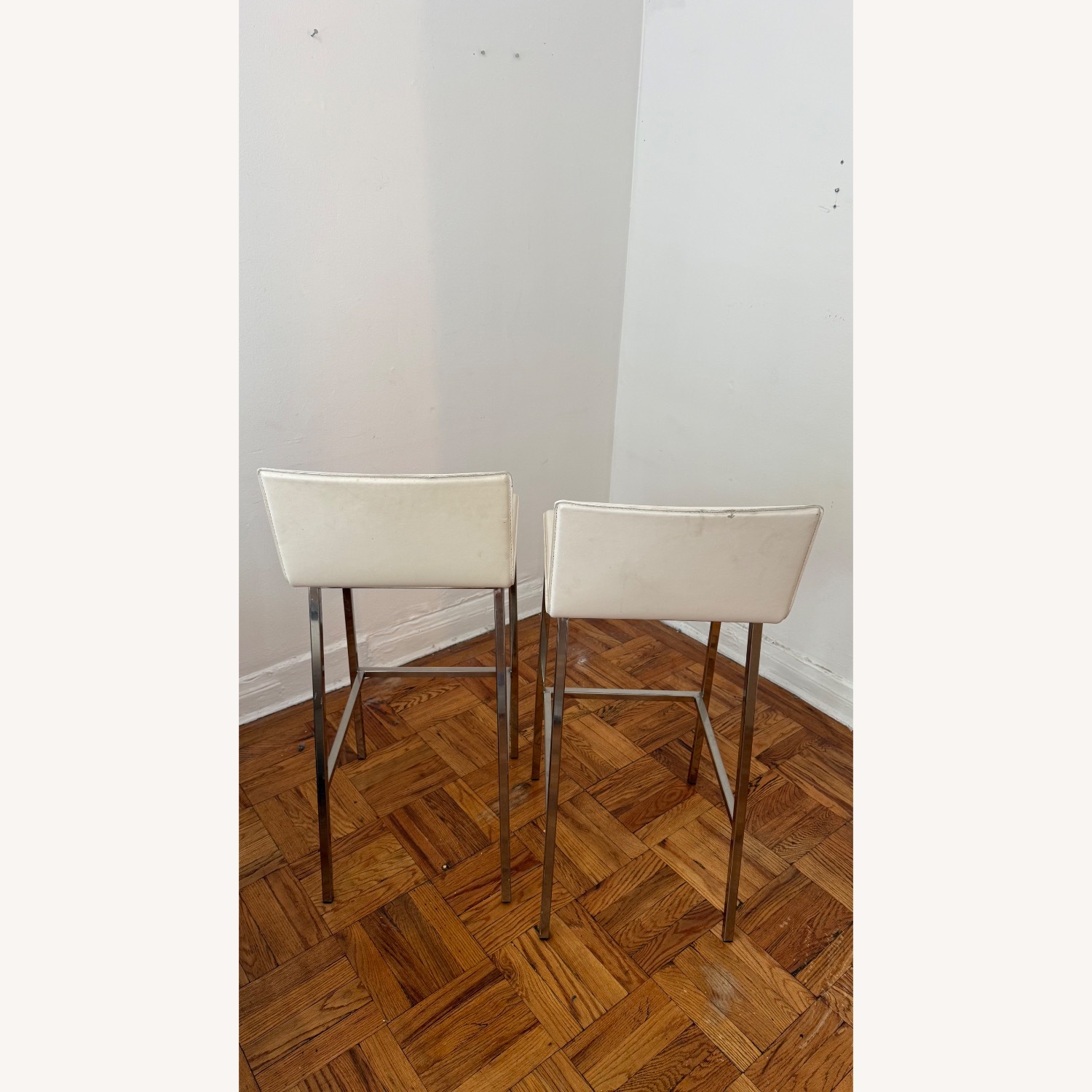 CB2 Phoenix White Leather Stools - image-4