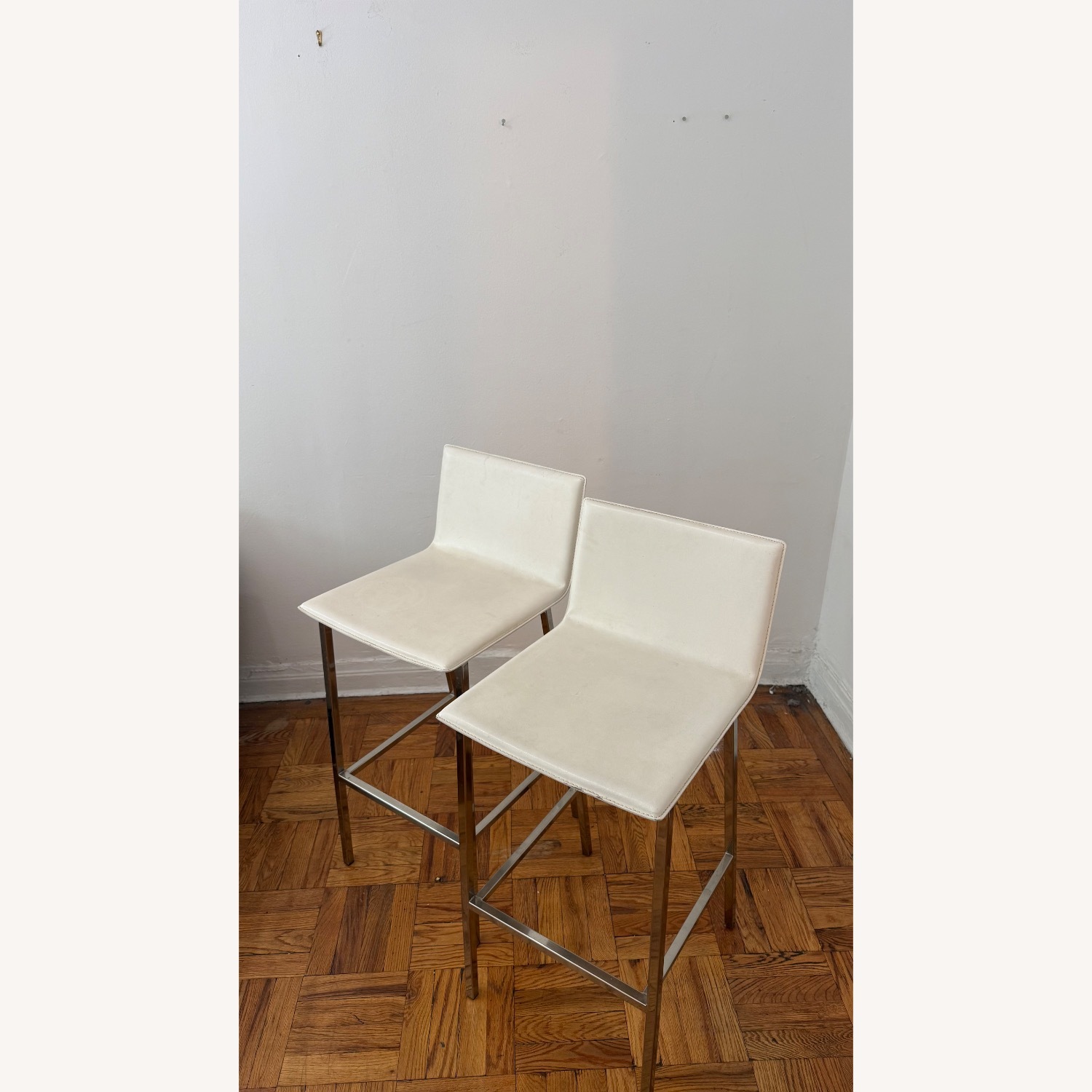 CB2 Phoenix White Leather Stools - image-2