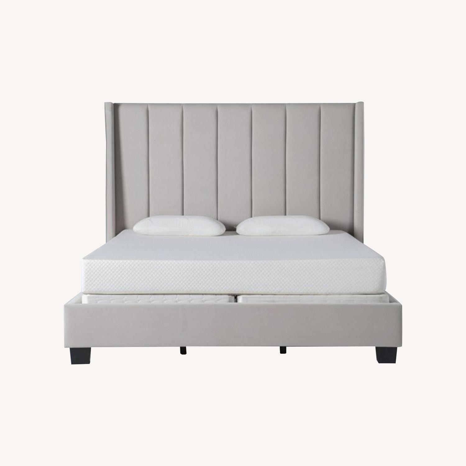 Living Spaces Topanga Light Gray Velvet King Bed - image-1