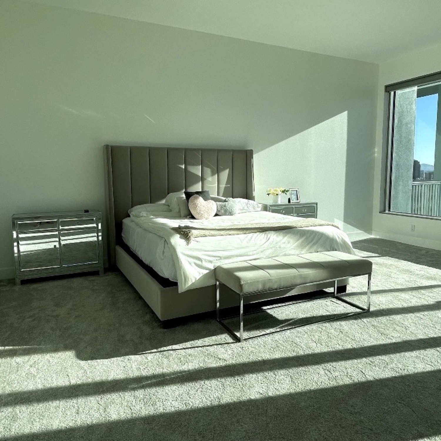 Living Spaces Topanga Light Gray Velvet King Bed - image-2