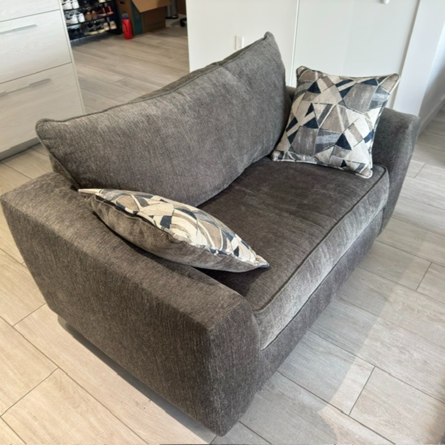 Rooms To Go Dark Gray Fabric Loveseat - image-3
