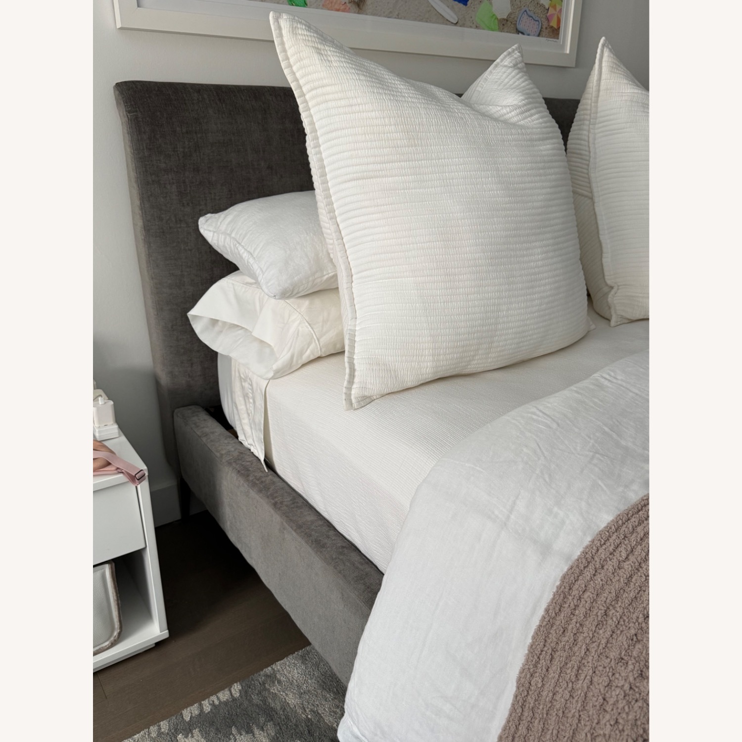 West Elm Queen Andes Bed in Gray Velvet Fabric  - image-2