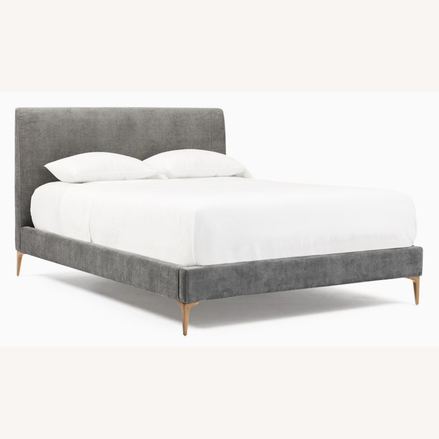 West Elm Queen Andes Bed in Gray Velvet Fabric  - image-1