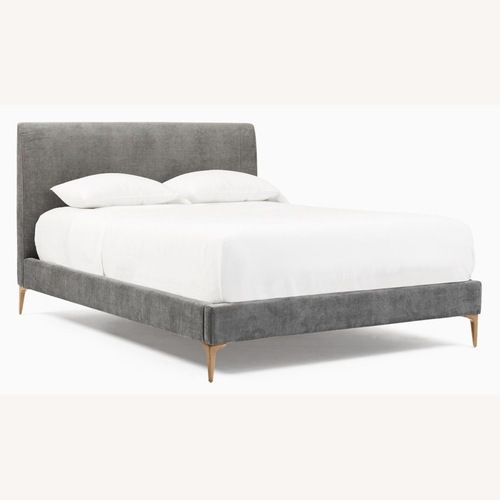 Used West Elm Queen Andes Bed in Gray Velvet Fabric  for sale on AptDeco