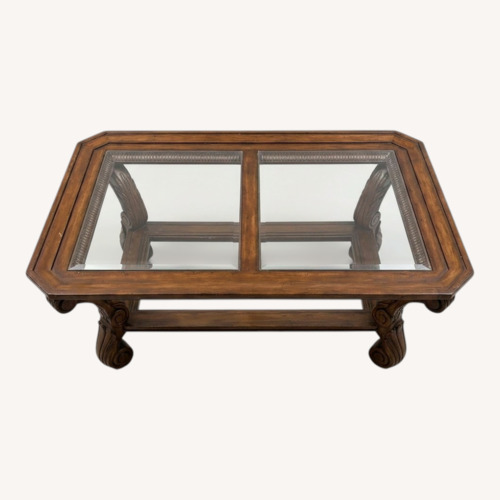 Used Marge Carson Dark Brown Wood Coffee Table for sale on AptDeco