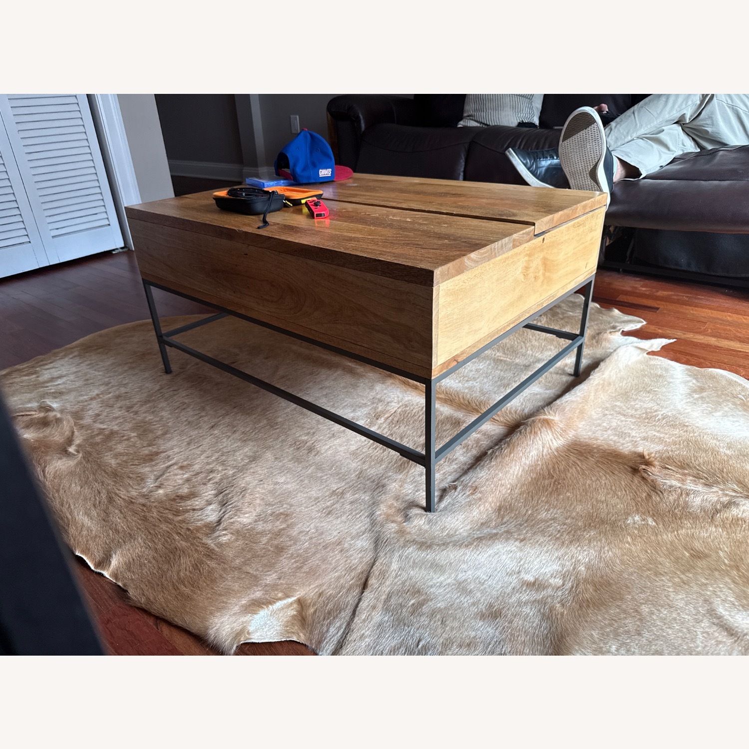 West Elm Industrial Solid Wood Storage Pop-Up Coffee Table  - image-3
