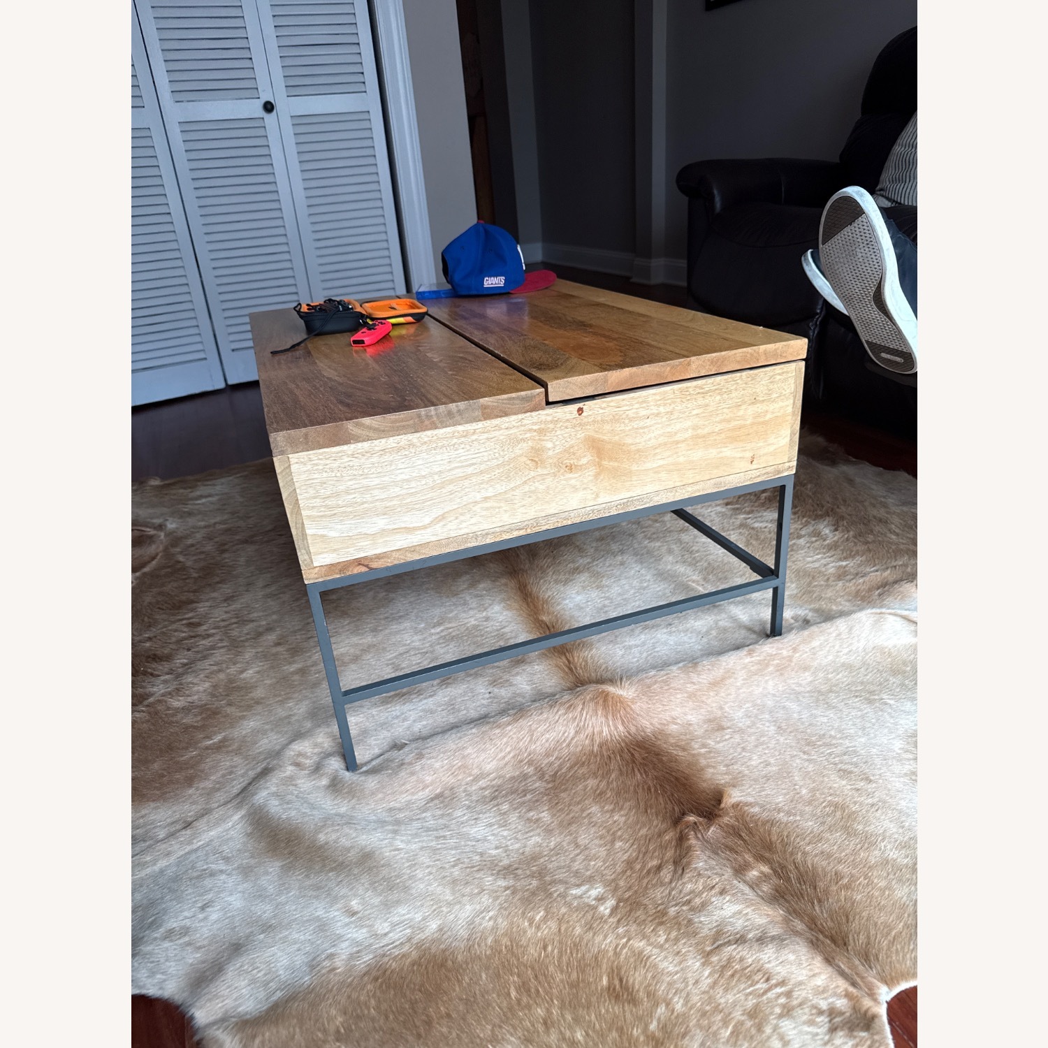 West Elm Industrial Solid Wood Storage Pop-Up Coffee Table  - image-2