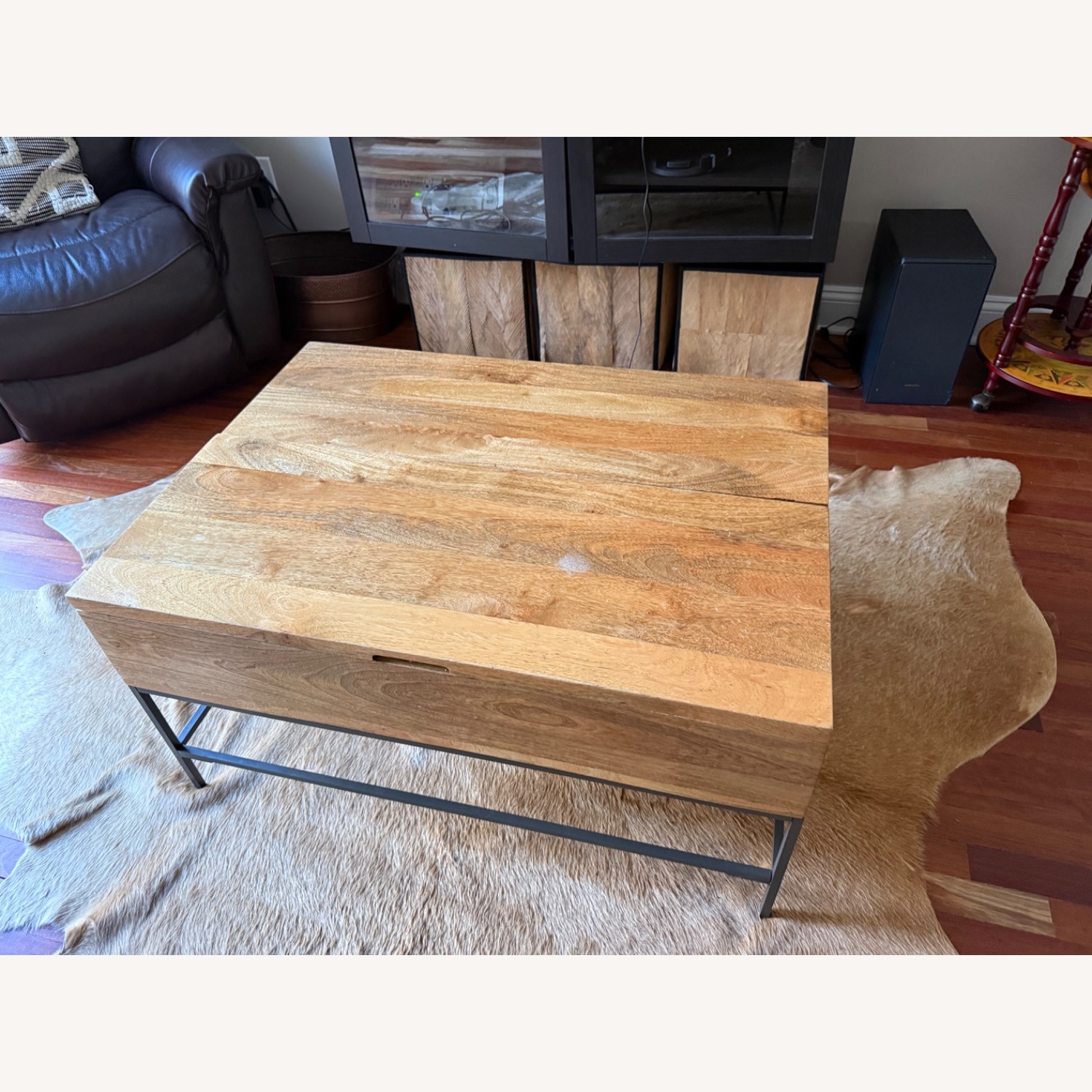 West Elm Industrial Solid Wood Storage Pop-Up Coffee Table  - image-1
