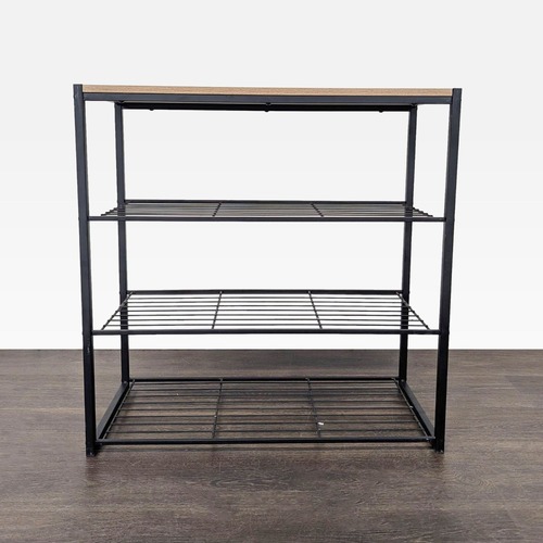 Used Metal Shoe Rack with Wood Top for sale on AptDeco