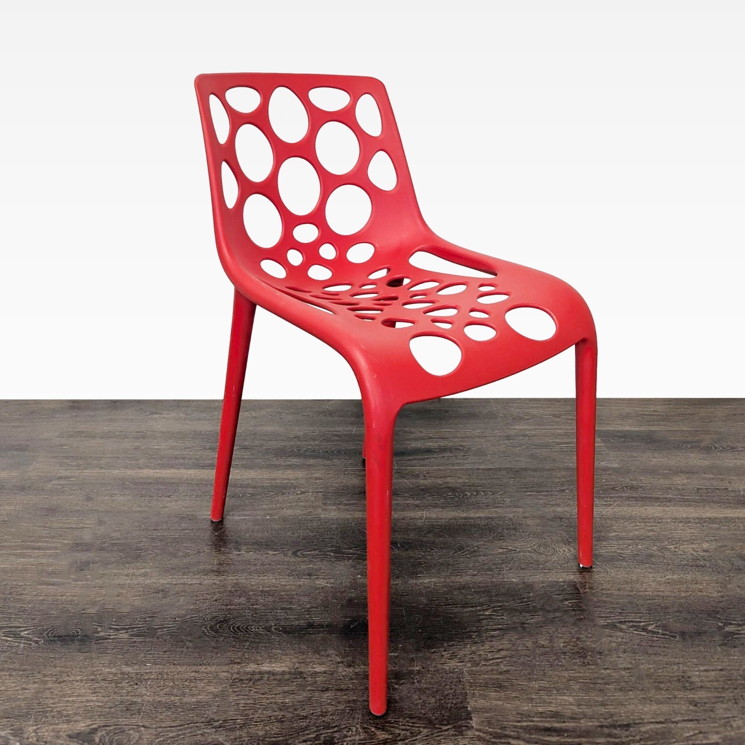 Red Plastic Dining Chair with Circle Cut-Outs	 - image-7