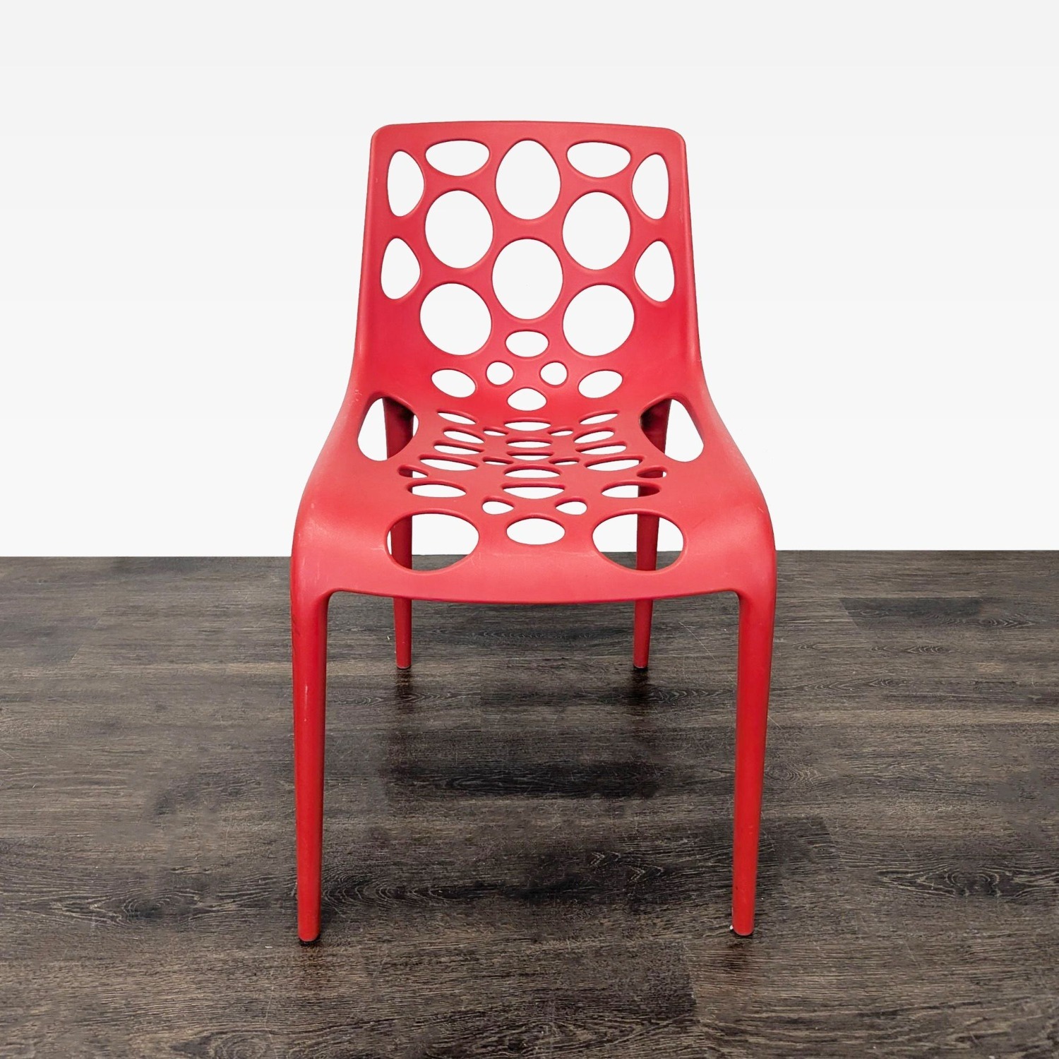 Red Plastic Dining Chair with Circle Cut-Outs	 - image-10