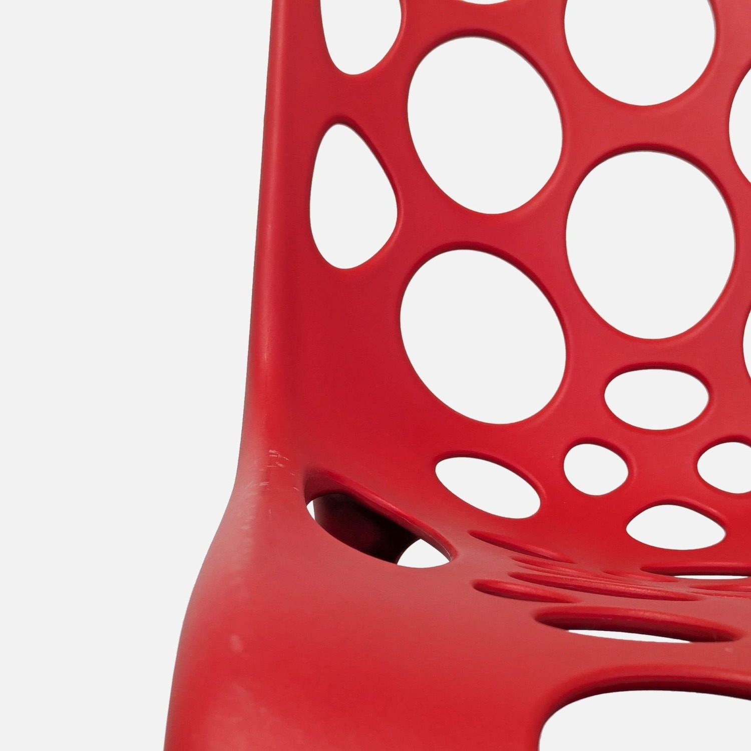 Red Plastic Dining Chair with Circle Cut-Outs	 - image-6