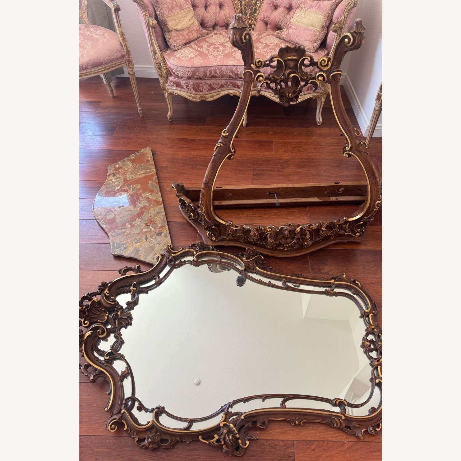 French Entry Mirror with Marble-Top Table, 1920 - image-3