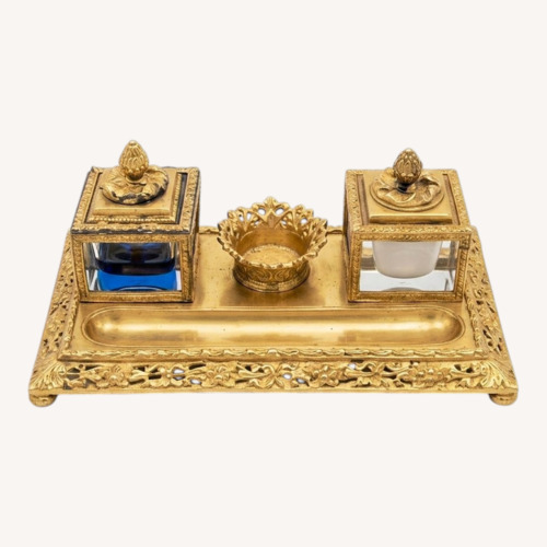 Used Vintage/Antique Brass Desk Set with Inkwell for sale on AptDeco