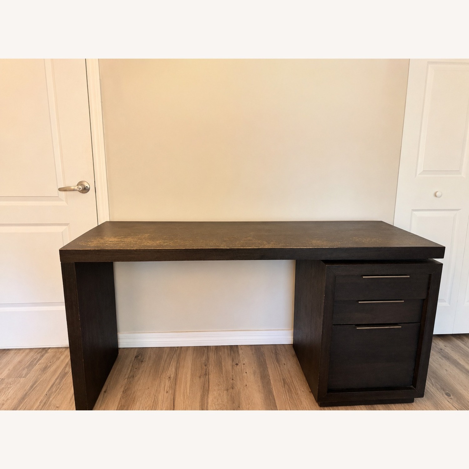 City Furniture Dark Brown Wood Desk + File Cabinet - image-3