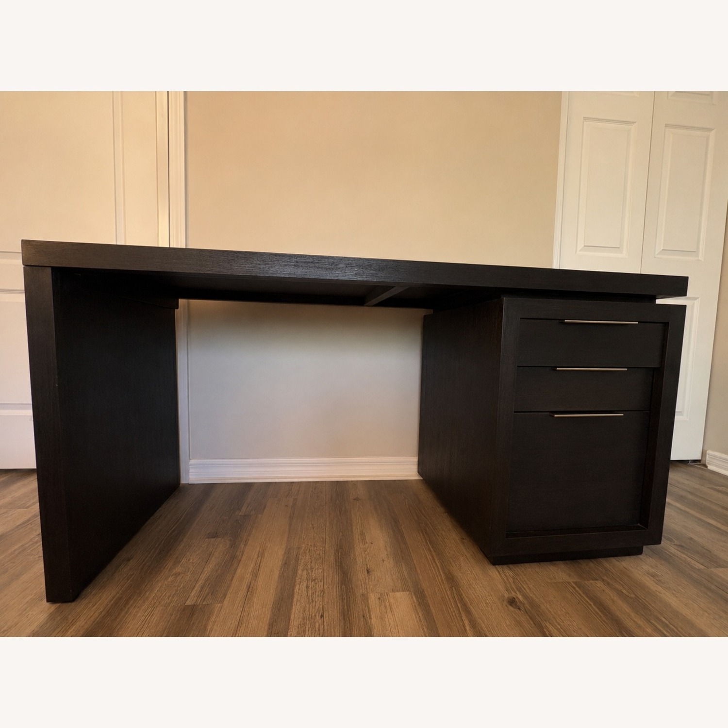 City Furniture Dark Brown Wood Desk + File Cabinet - image-2