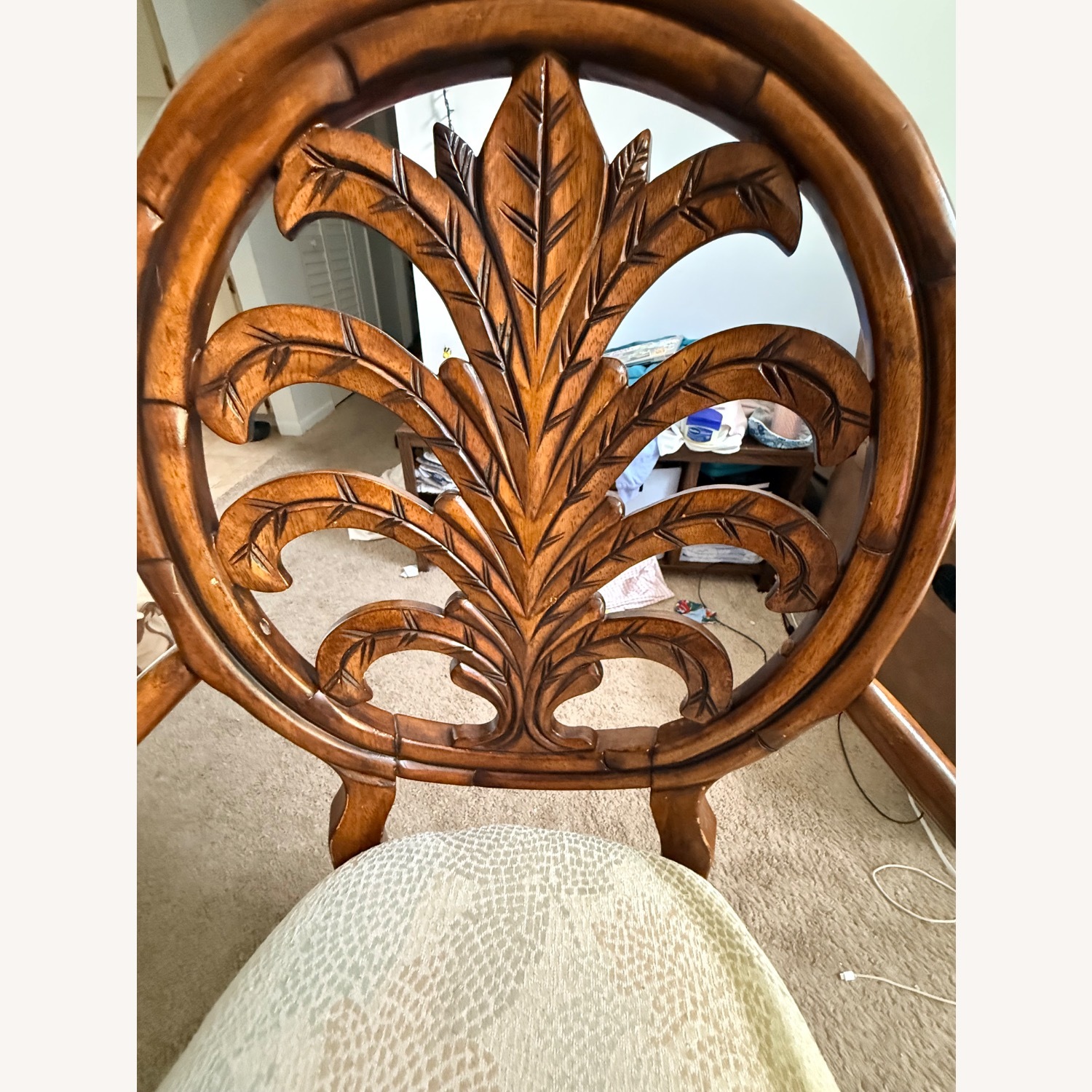 Hand Carved Original Dark Brown Wood Dining Set - image-4