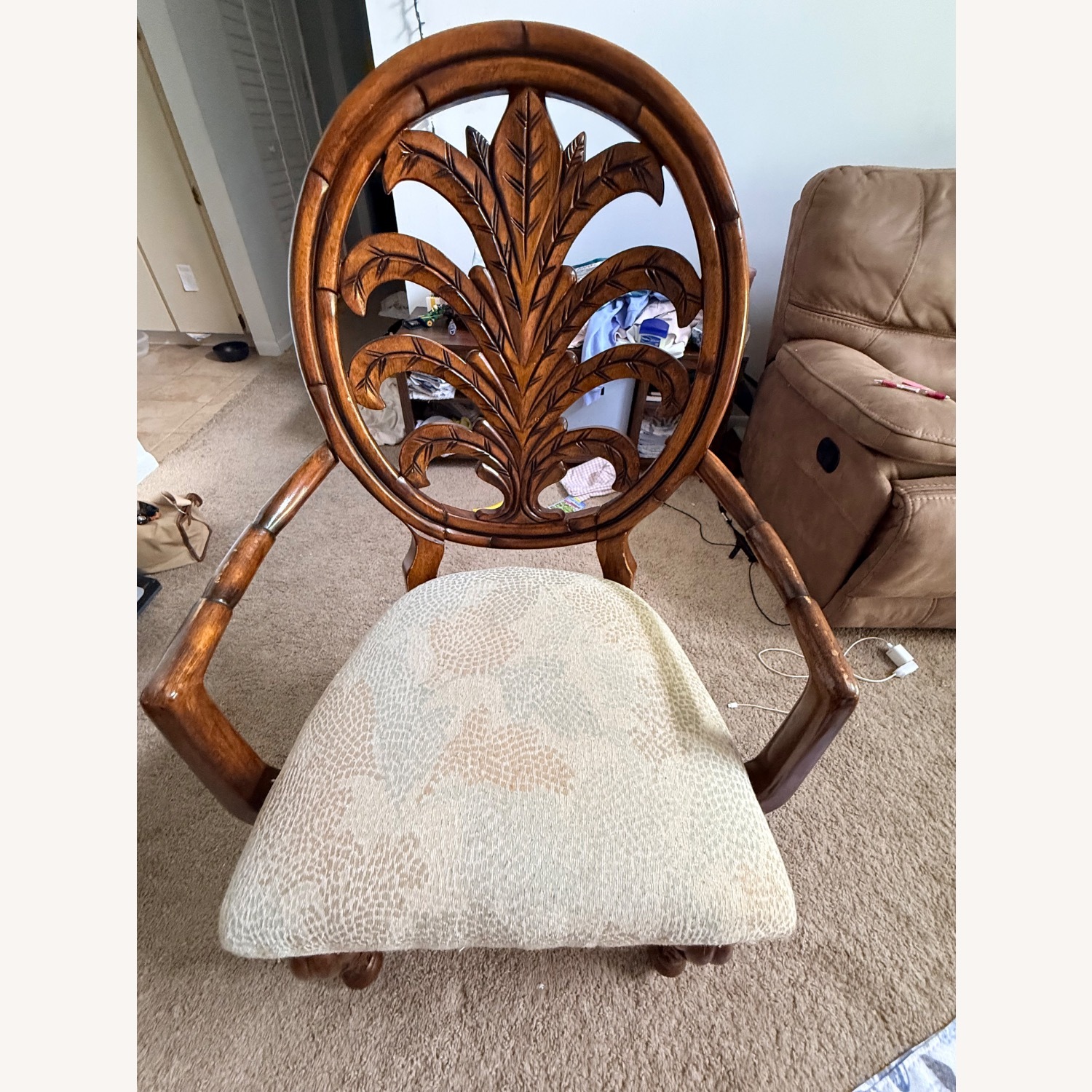 Hand Carved Original Dark Brown Wood Dining Set - image-3