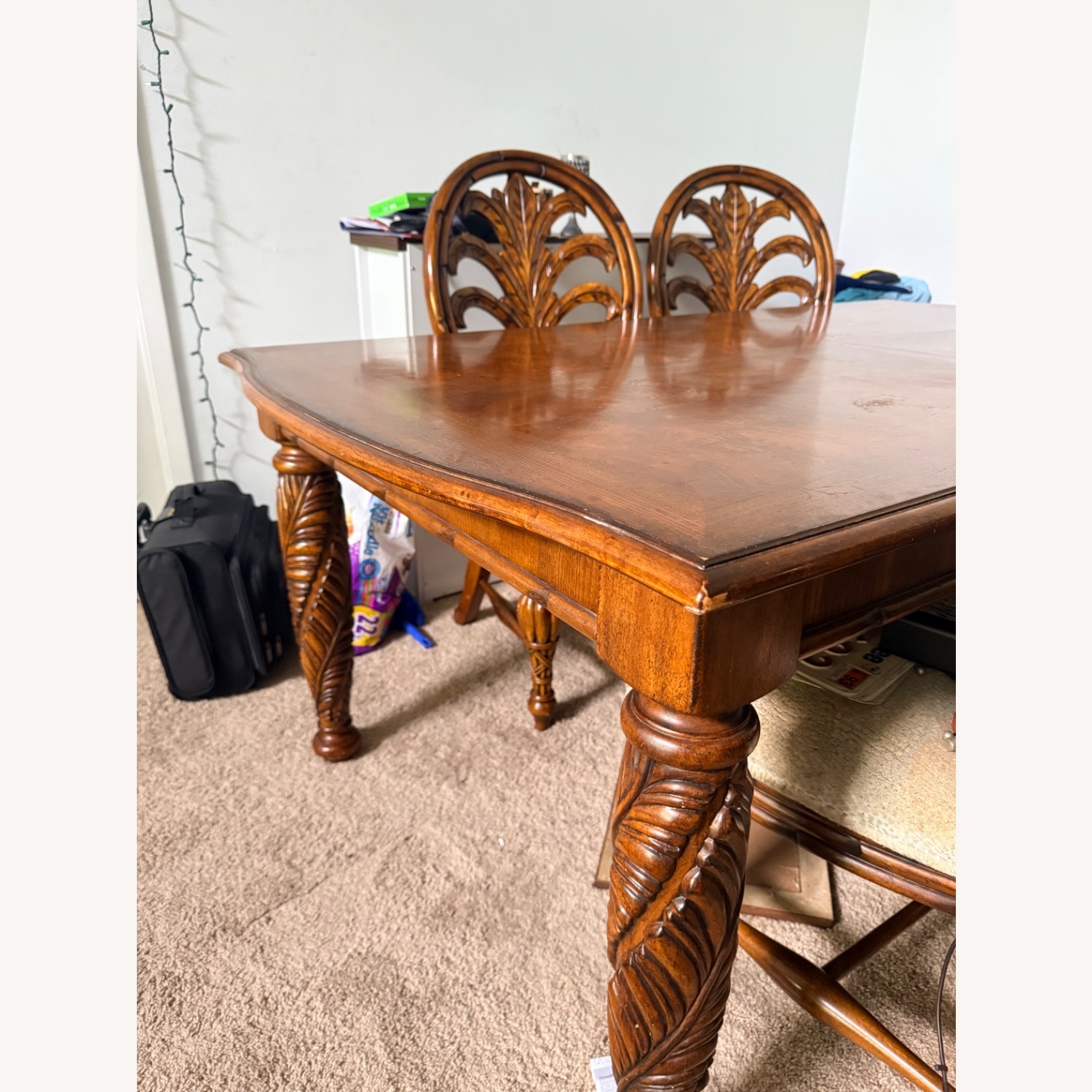 Hand Carved Original Dark Brown Wood Dining Set - image-2