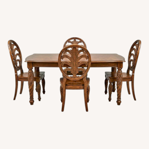 Used Hand Carved Original Dark Brown Wood Dining Set for sale on AptDeco