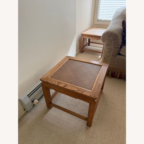 Used Ming Style Coffee Table with Woven Rattan Top	 for sale on AptDeco