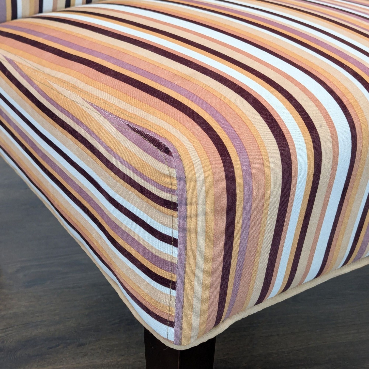 Striped Armless Lounge Chair with Wood Legs	 - image-5
