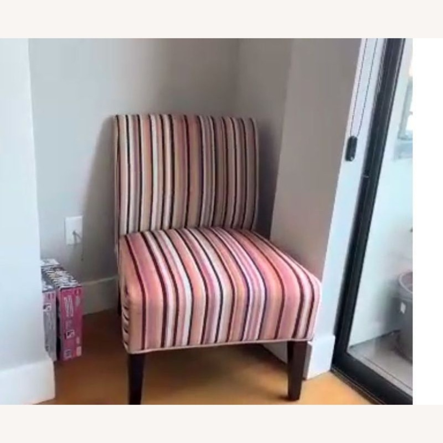 Striped Armless Lounge Chair with Wood Legs	 - image-1