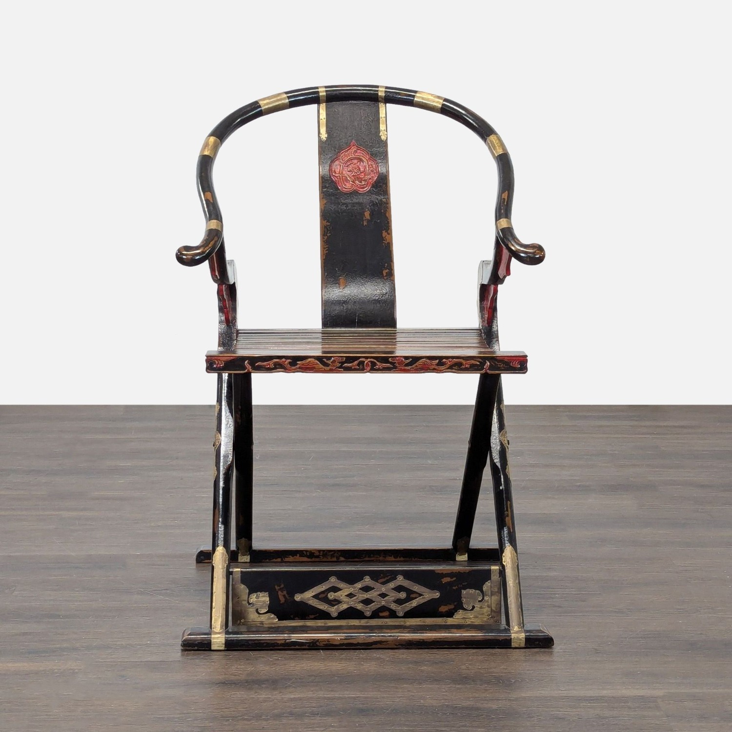 Chinese Folding Horseshoe Prayer Lounge Chair  - image-9