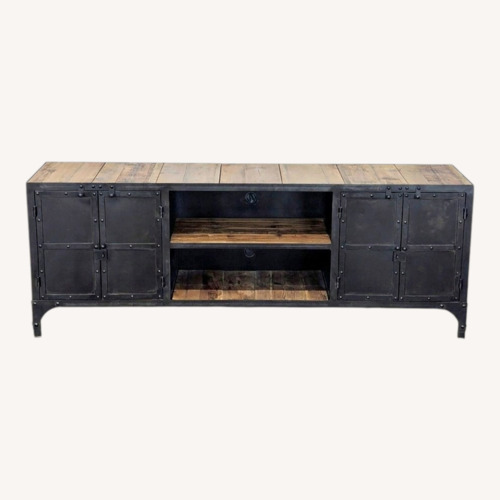 Used Industrial Wood and Metal Media Console	 for sale on AptDeco