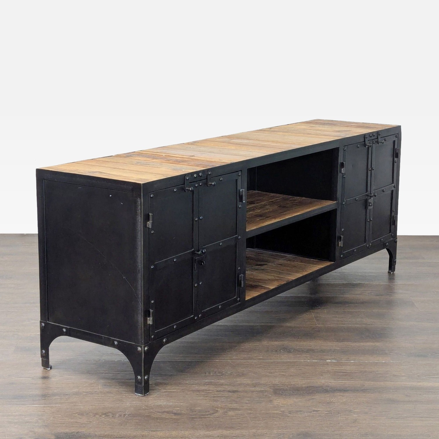 Industrial Wood and Metal Media Console	 - image-10
