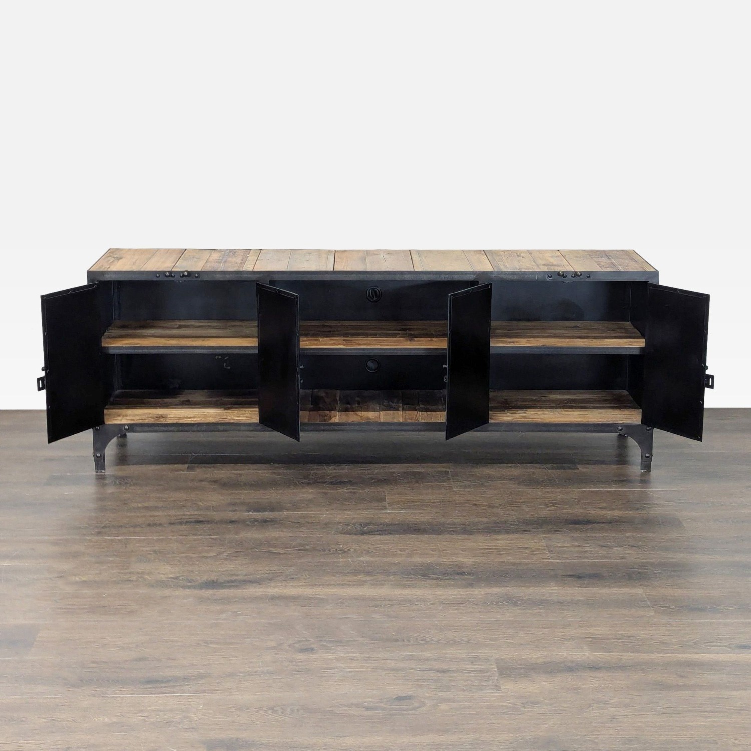 Industrial Wood and Metal Media Console	 - image-8