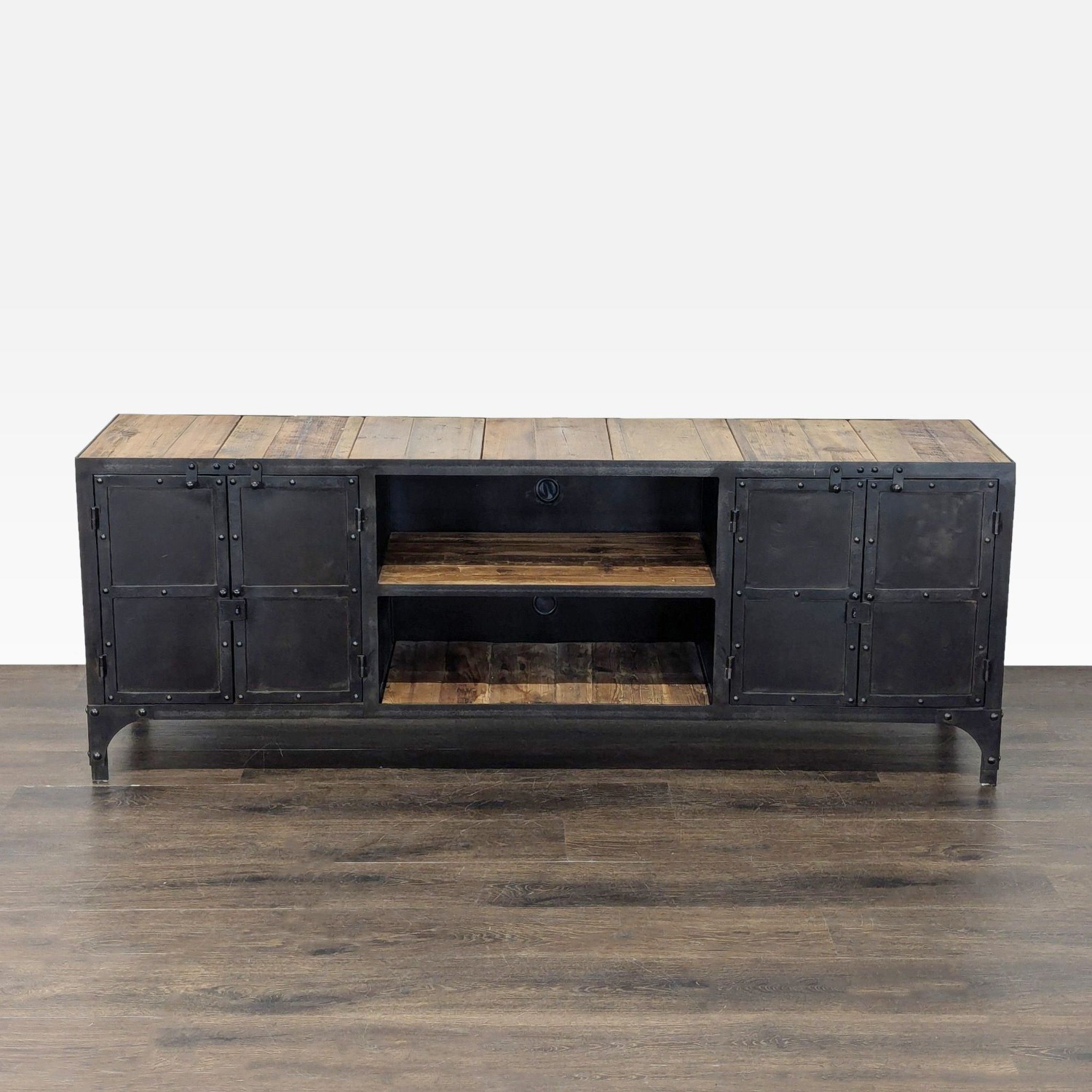 Industrial Wood and Metal Media Console	 - image-9