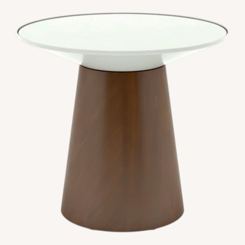 Used West Elm Glass Top Wood Pedestal End Table for sale on AptDeco