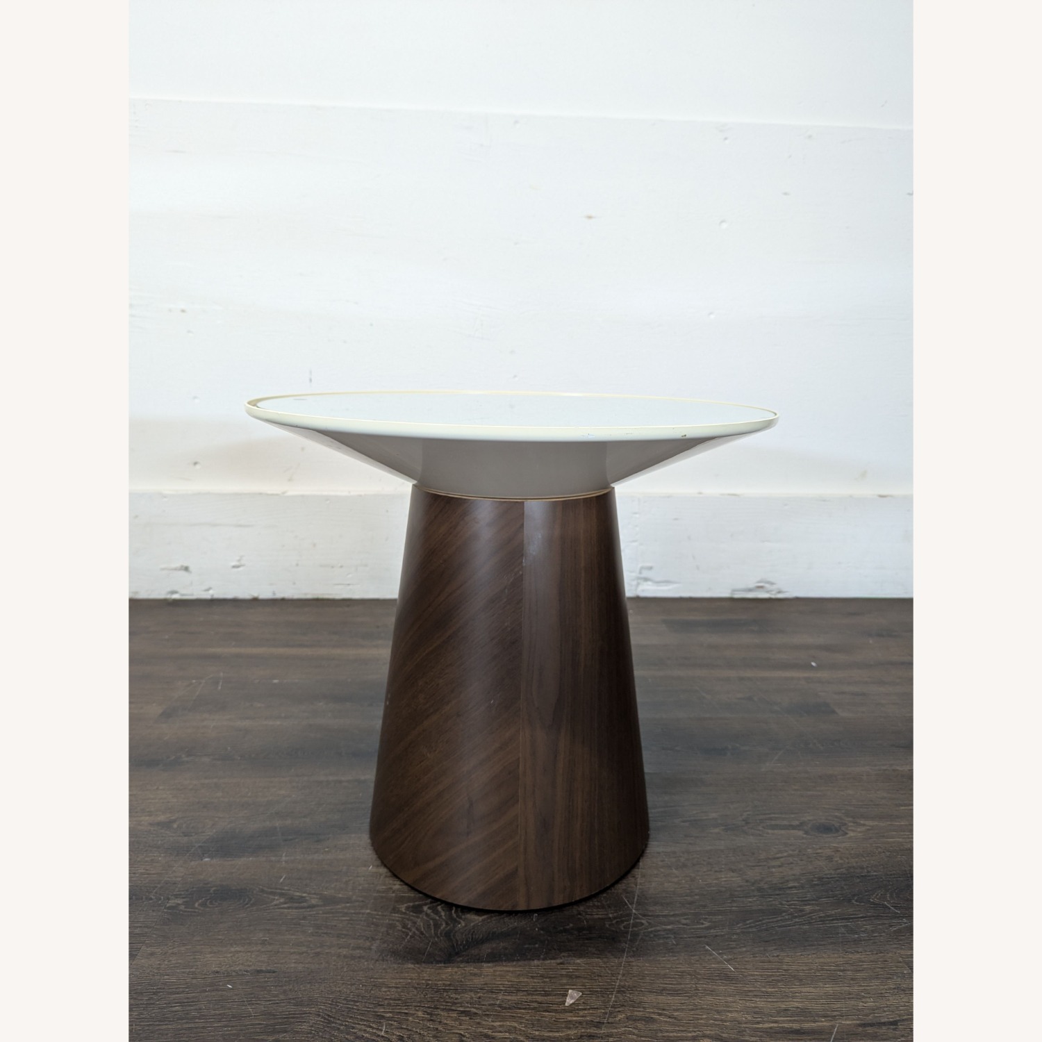 West Elm Glass Top Wood Pedestal End Table - image-6