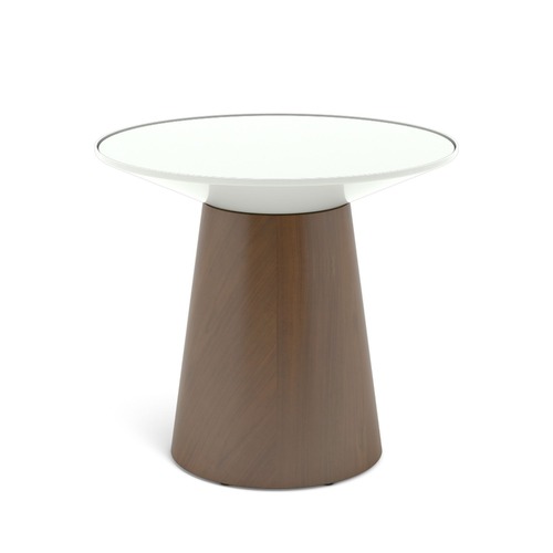 Used West Elm Glass Top Wood Pedestal End Table for sale on AptDeco