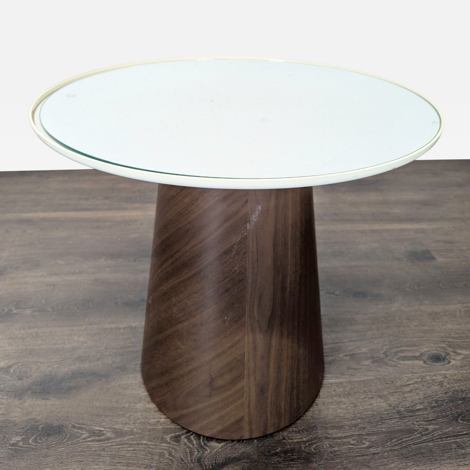 West Elm Glass Top Wood Pedestal End Table - image-10