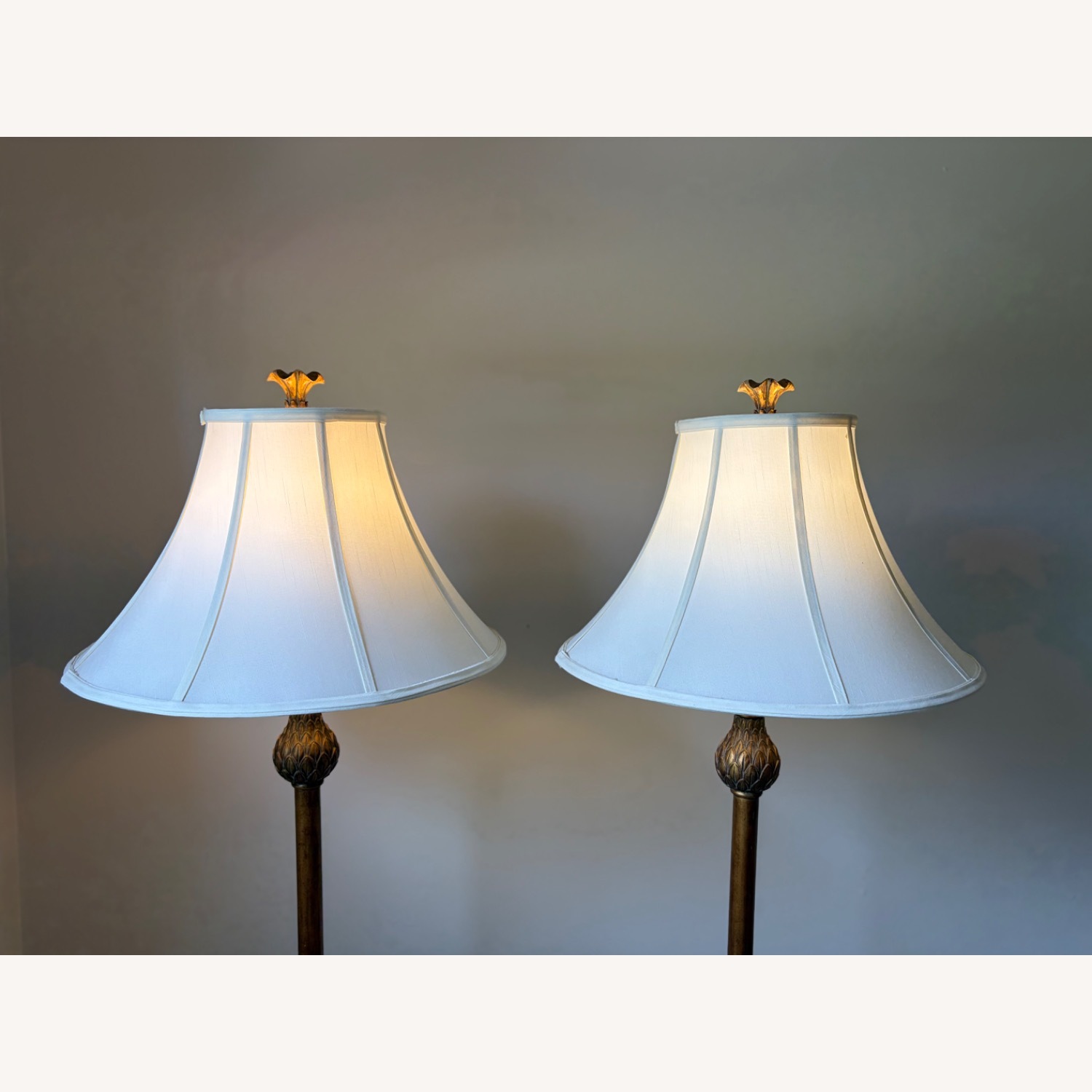 Pair Vintage Regency Brass Floor Tray Lamps - image-8