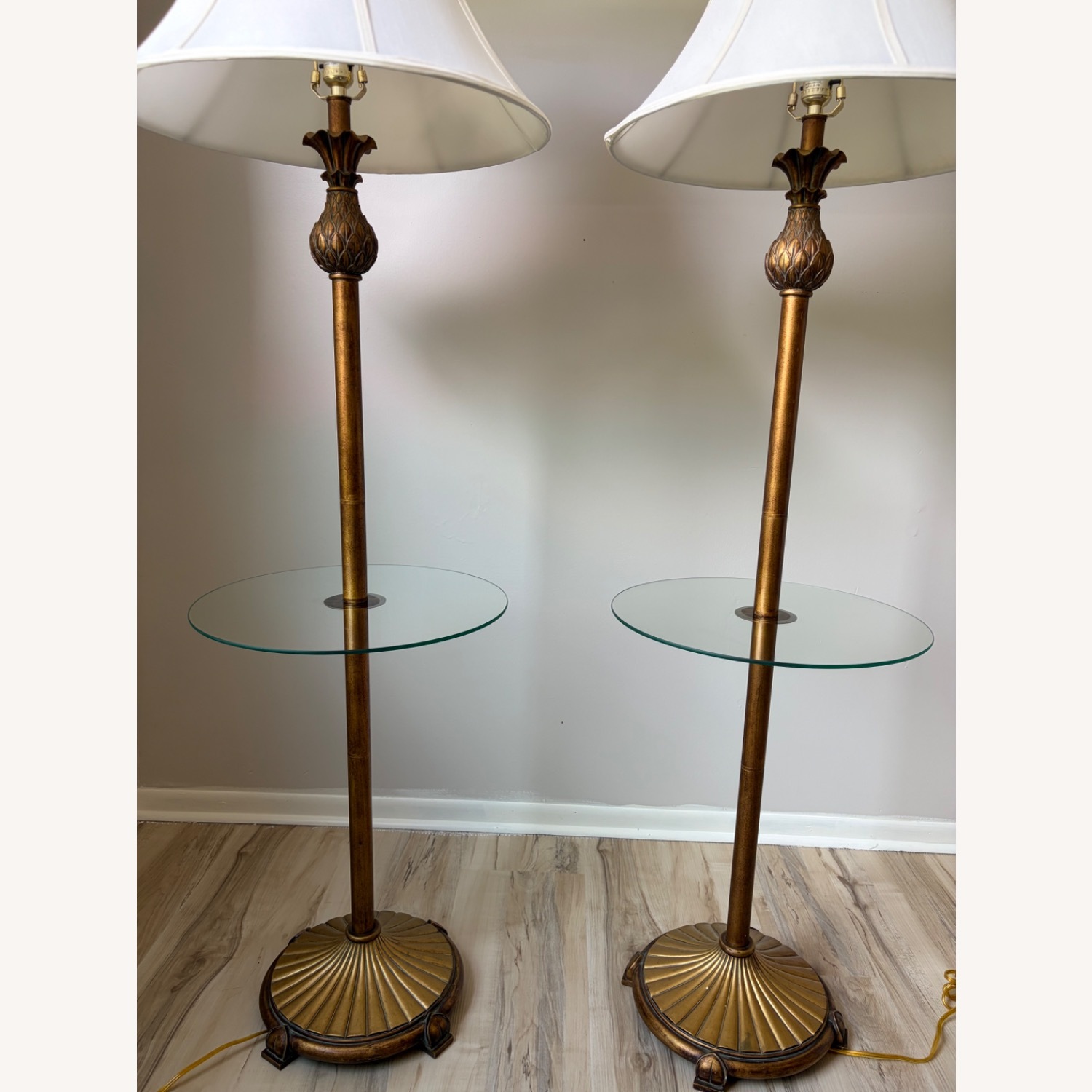 Pair Vintage Regency Brass Floor Tray Lamps - image-9