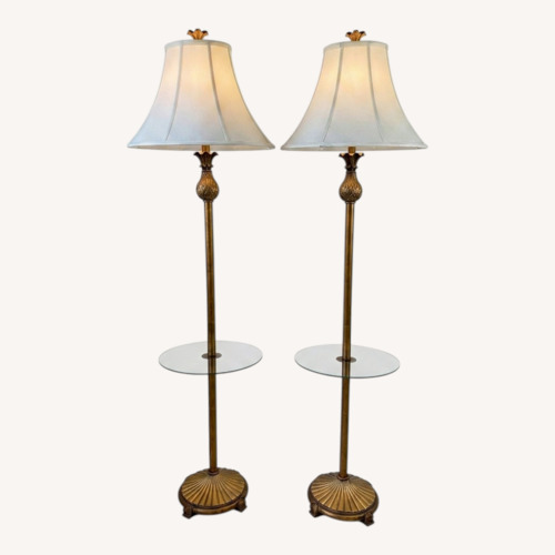 Used Pair Vintage Regency Brass Floor Tray Lamps for sale on AptDeco