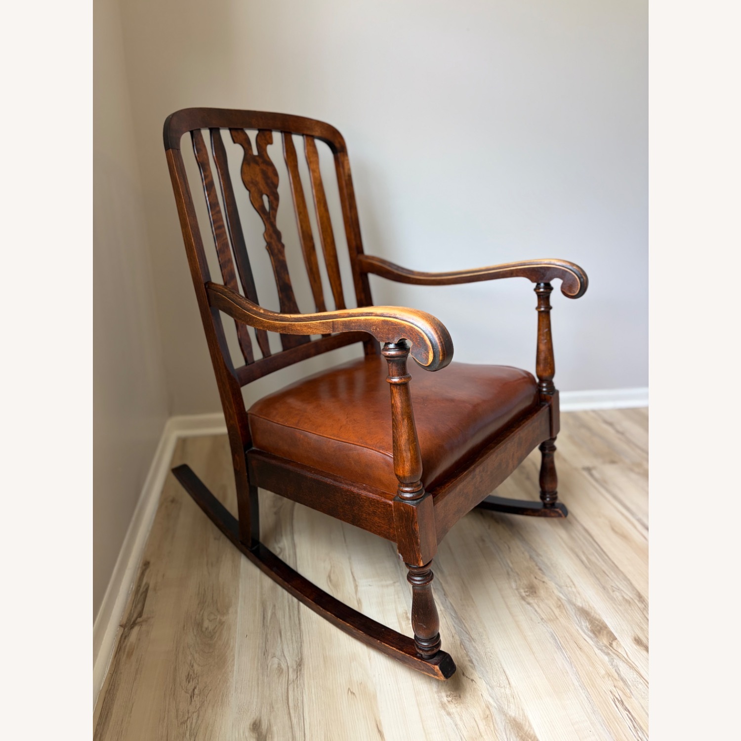 Antique Arts and Crafts Tiger Oak Rocking Chair - image-2