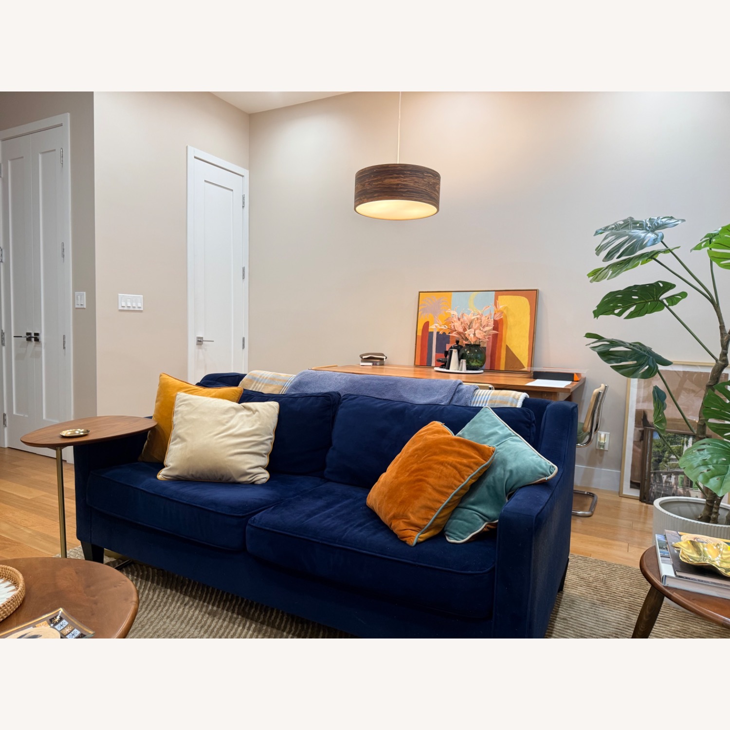West Elm Paidge Blue Velvet 2 Seater Sofa - image-1
