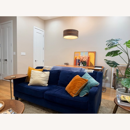 Used West Elm Paidge Blue Velvet 2 Seater Sofa for sale on AptDeco