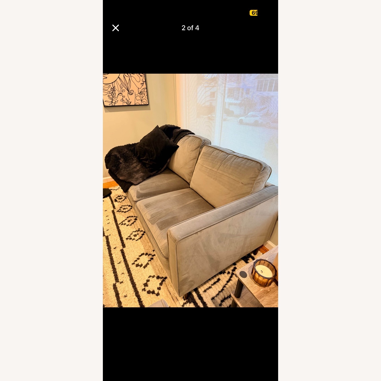 Living Spaces Fairfax Grey Velvet Couch  - image-2
