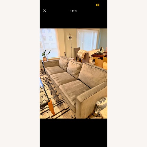 Used Living Spaces Fairfax Grey Velvet Couch  for sale on AptDeco