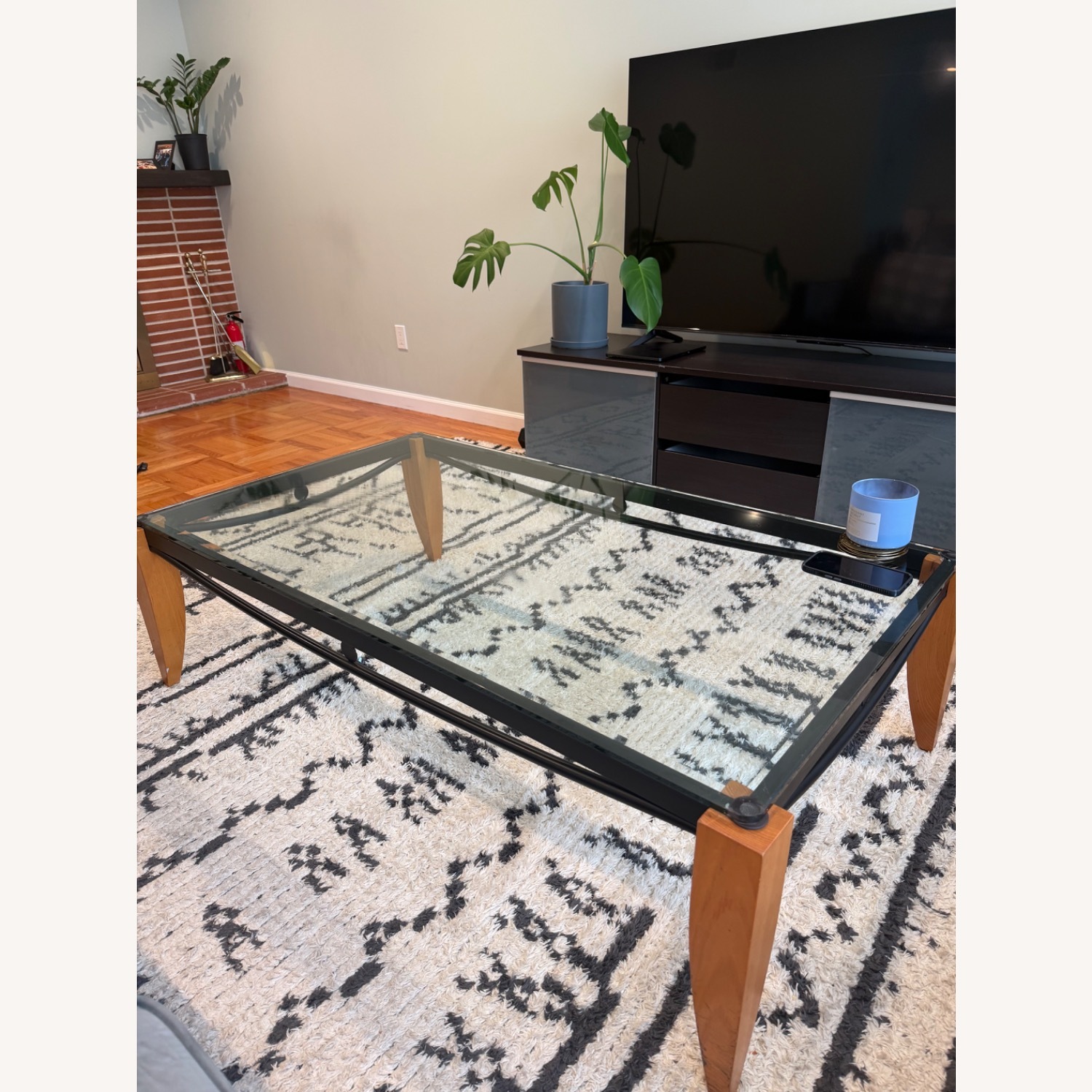  Glass Top Coffee Table with Wood Legs - image-1