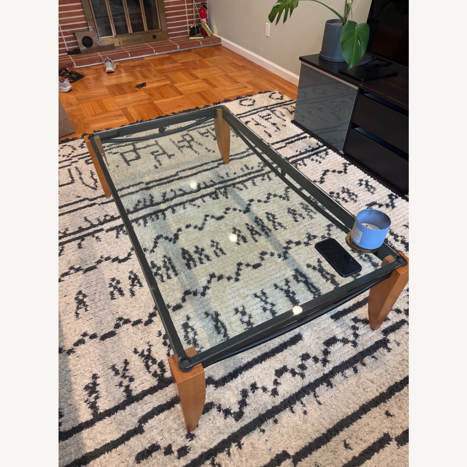  Glass Top Coffee Table with Wood Legs - image-2