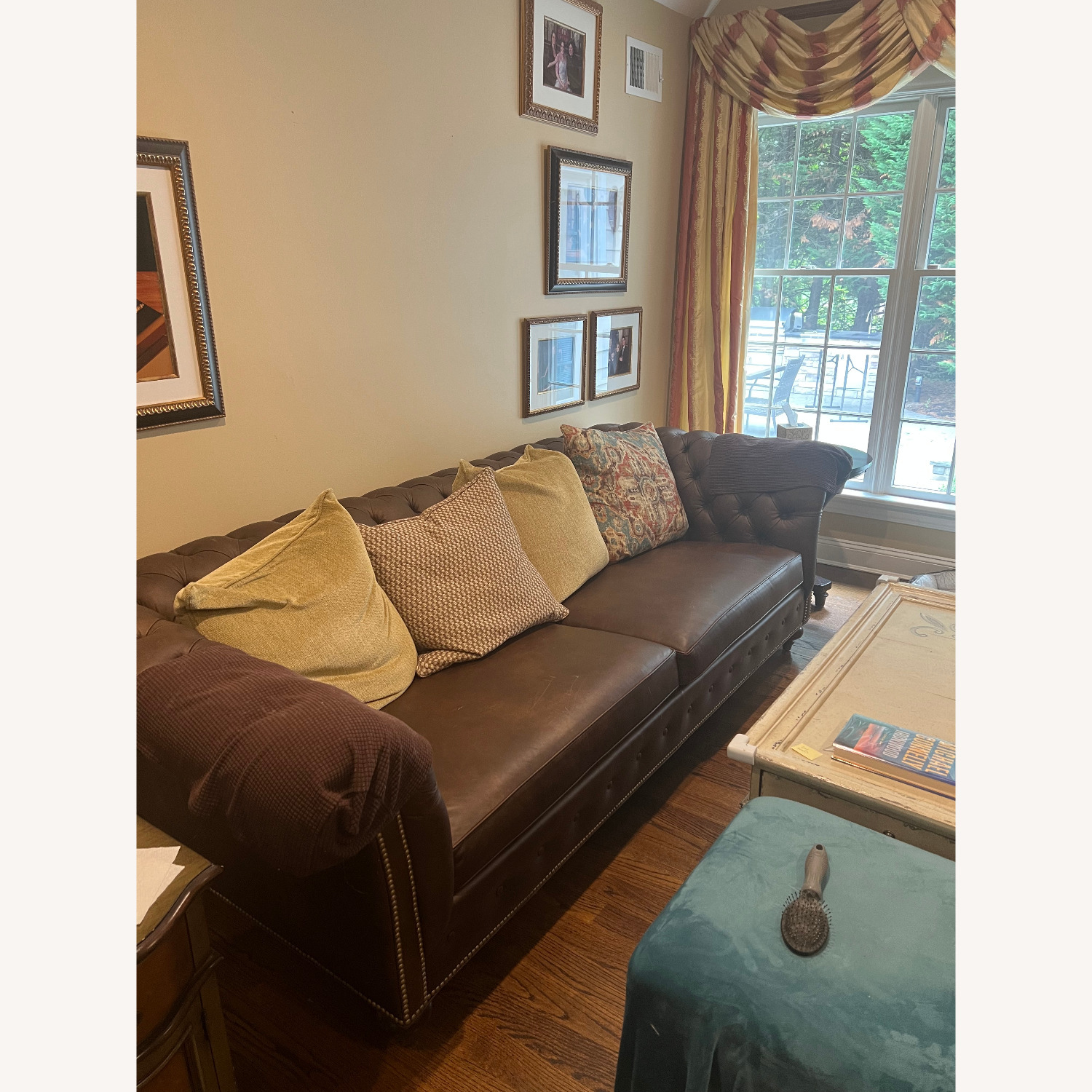 Ethan Allen Button Tufted Leather Couch - image-3