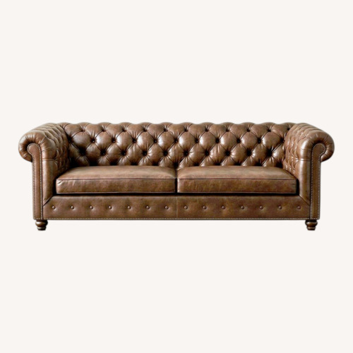 Used Ethan Allen Button Tufted Leather Couch for sale on AptDeco