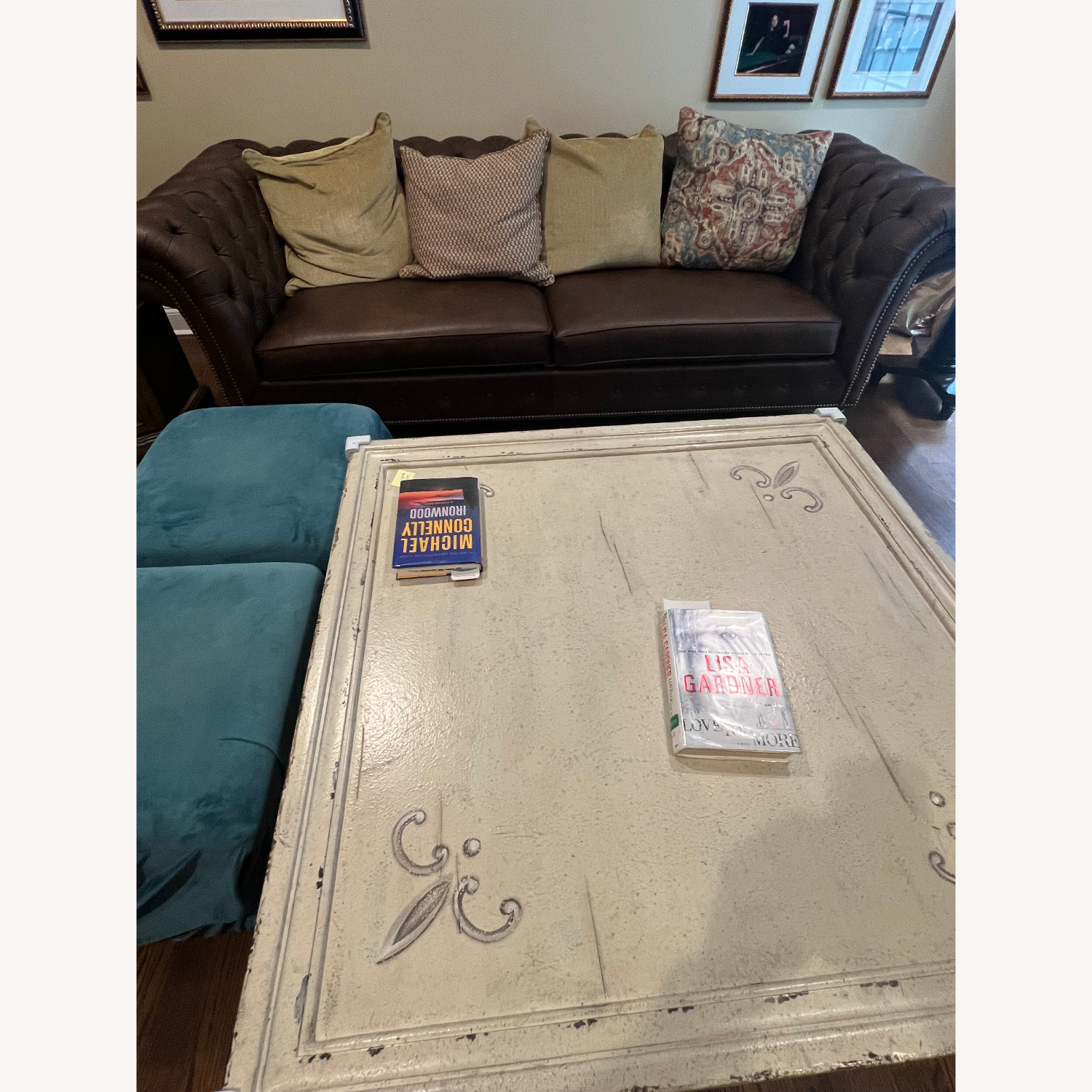 Ethan Allen Button Tufted Leather Couch - image-2