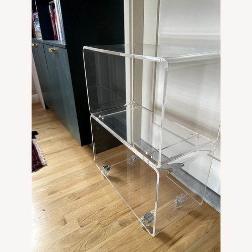 Used CB2 Peekaboo Acrylic Rolling Two Shelf Cart for sale on AptDeco
